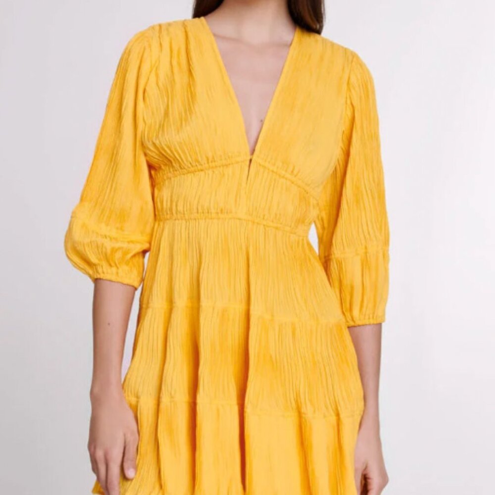 Maje Yellow ruched mini dress